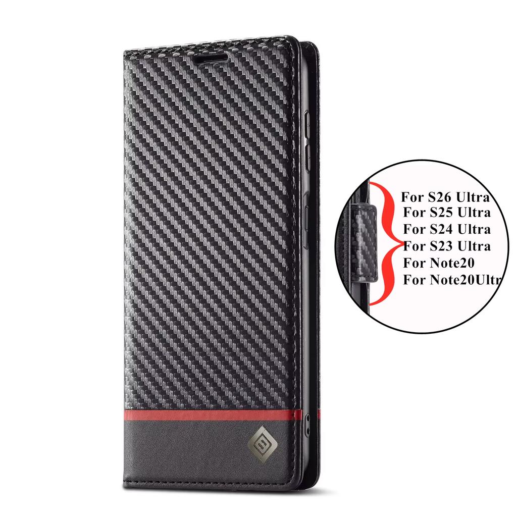 Carbon Fiber Leather Case for Samsung Galaxy S26 S25 S24 S23 Ultra S22 S21 S20 FE S10 Plus Note 20 + Business Wallet Card Cover