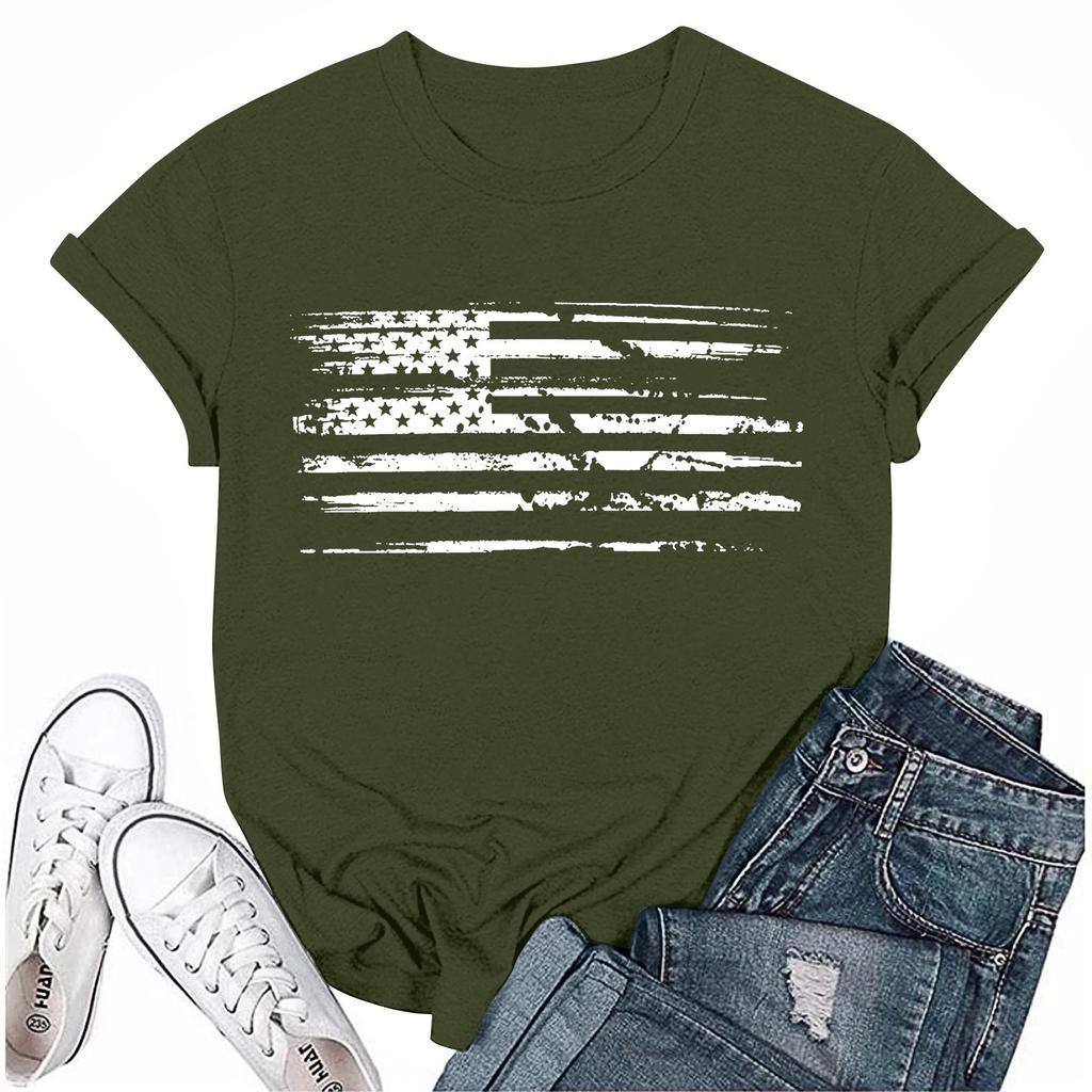 Women's Fashion Printed Casual Pleated Round Short Sleeve T-Shirt Top
