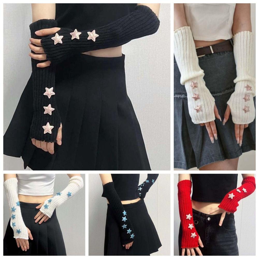 Lange Stulpen Schützende Elastische Gestrickte Fingerlose Ärmel Lange Gothic Y2K Stern Armstulpen Cool Atmungsaktiv Wärmer Lange Stulpen Mädchen