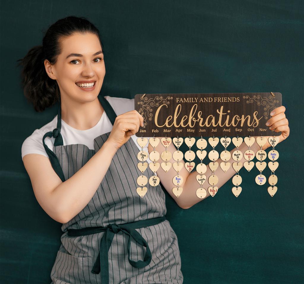 Inkdotpot Wooden Birthday Calendars with Hanging Dates DIY Birthday Tracker Plaque Wall Hanging, Farmhouse Decor- Dates To Remember Calendar