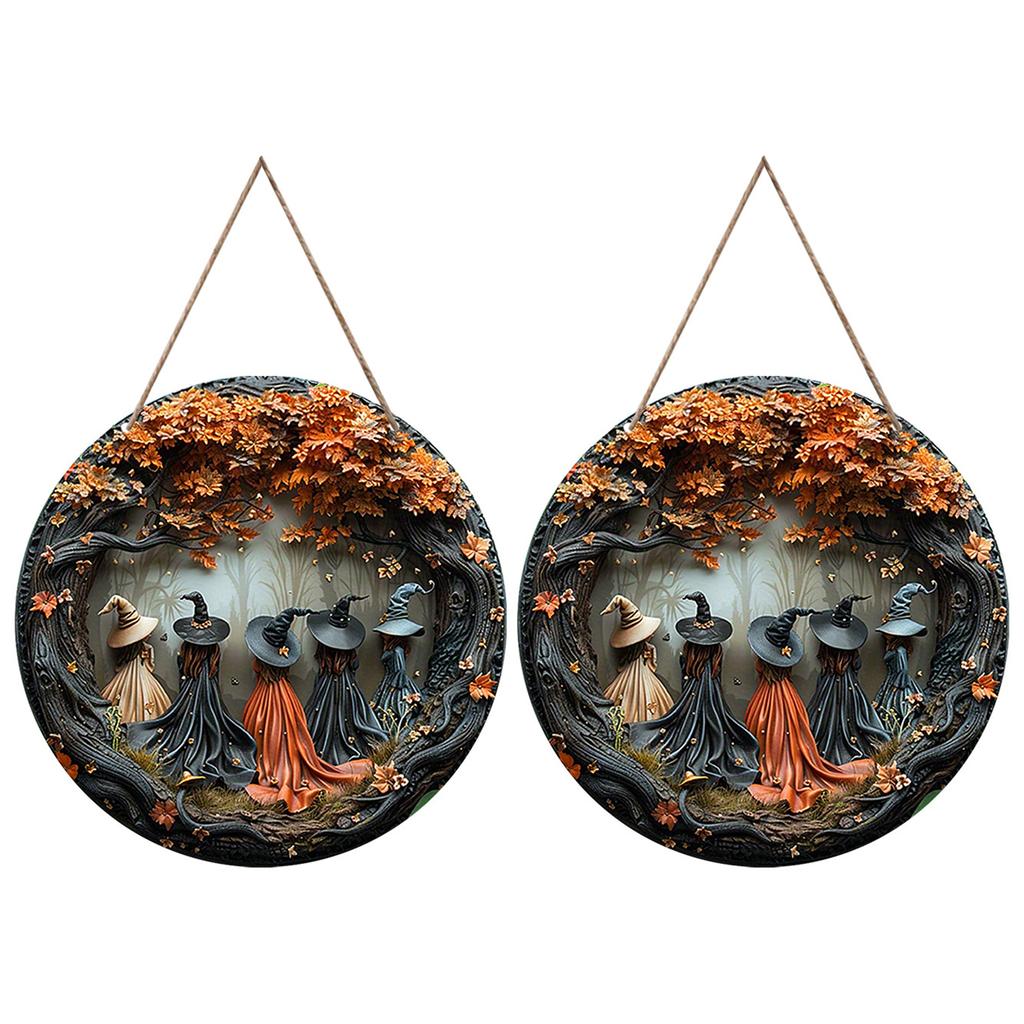 Five Witches Halloween Door Decorations Wear Resist Halloween Wreath Decoration Wood Holiday Doorplate for Home Front Door Decor