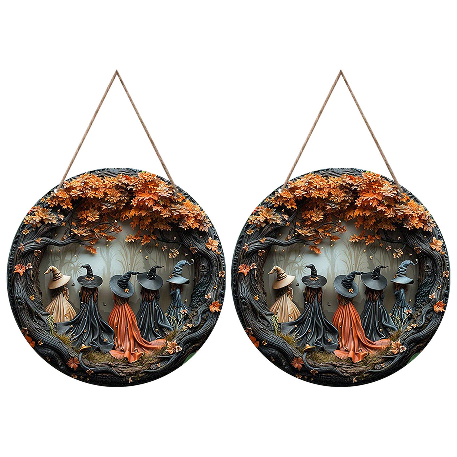 

Five Witches Halloween Door Decorations Multi-Purpose Horror Welcome Sign Hanging Circular Sign for Halloween Theme Scene Party