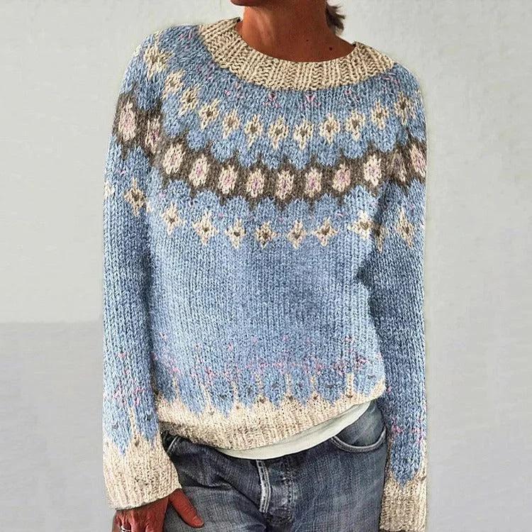 Europäischer & Amerikanischer Damen Lockerer Farbblock Rundhals Mode Pullover