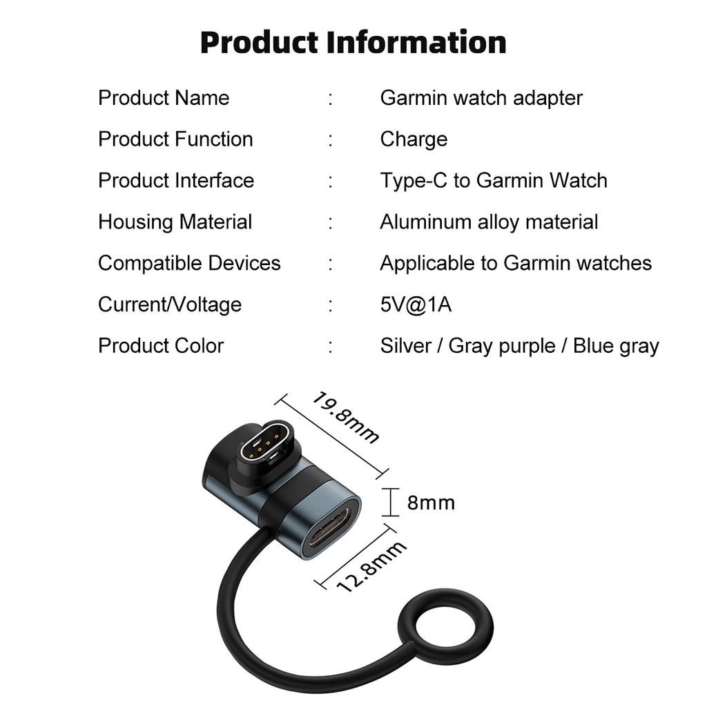 Watch Charger Adapters Type C Female to Male Charging Connector Compatible with Garmin Fenix 7/7S/7X/6/6X/6S and More 7