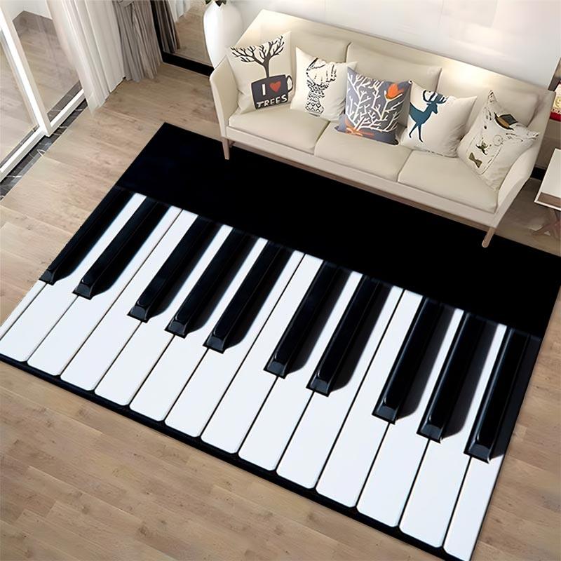 Tappeto con Motivo Tastiera di Pianoforte per Decorazione Soggiorno, Bianco e Nero Adatto all'uso come antiscivolo per divani di soggiorno e camera da letto