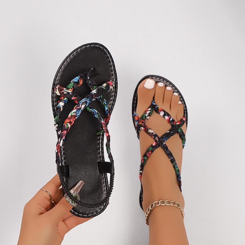 Fashion Women's Flat Sandals Fashion Casual Beach Sandals Soft Bottom Low Heels Sandals Woman Braided Band Bohemian Sandalas Large Size