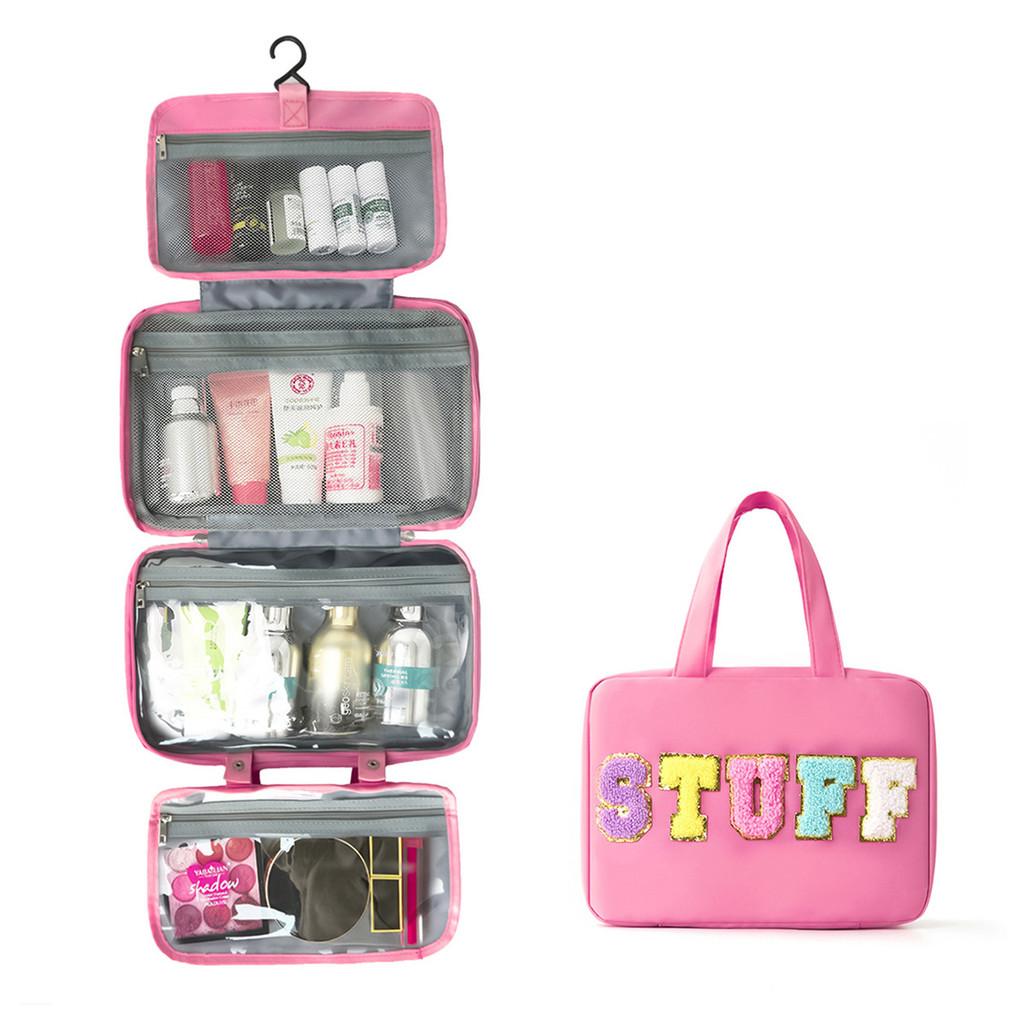 Polyester Travel Toiletry Bag With Dry Wet Separation And Hanging Design For Home And Travel Use