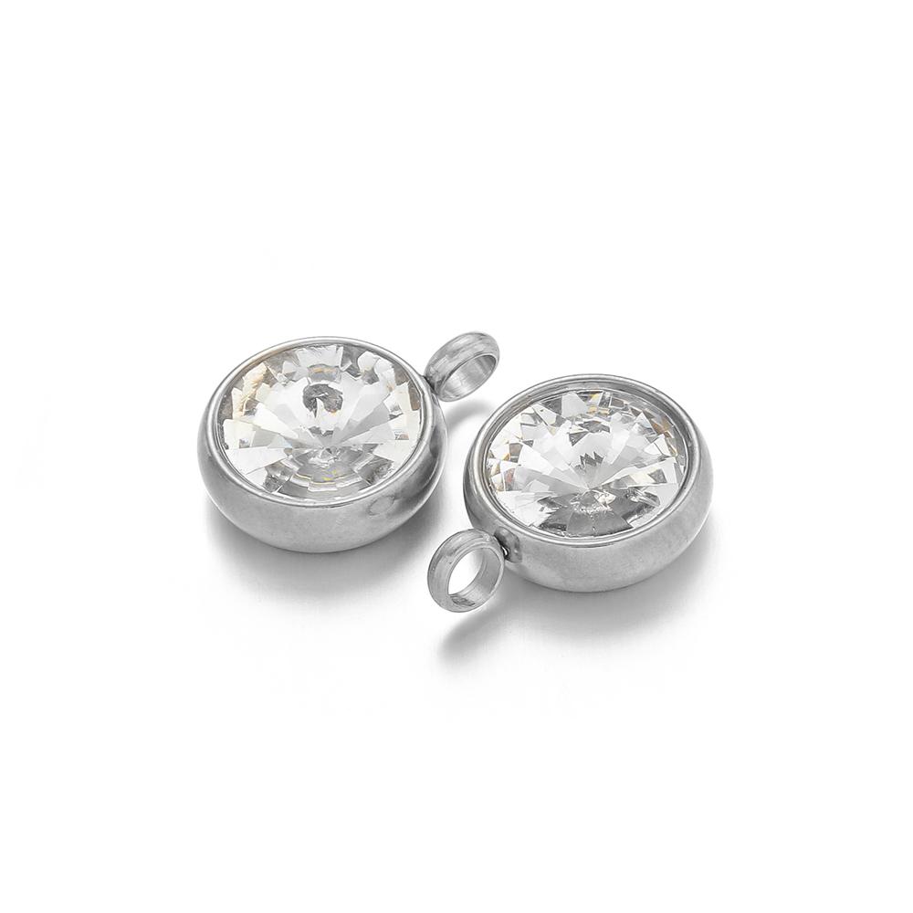 

10pcs Stainless Steel 10mm Round Zircon Charms Pendant for DIY Jewelry Findings Necklace Supplies Earrings Making 18k Gold Color