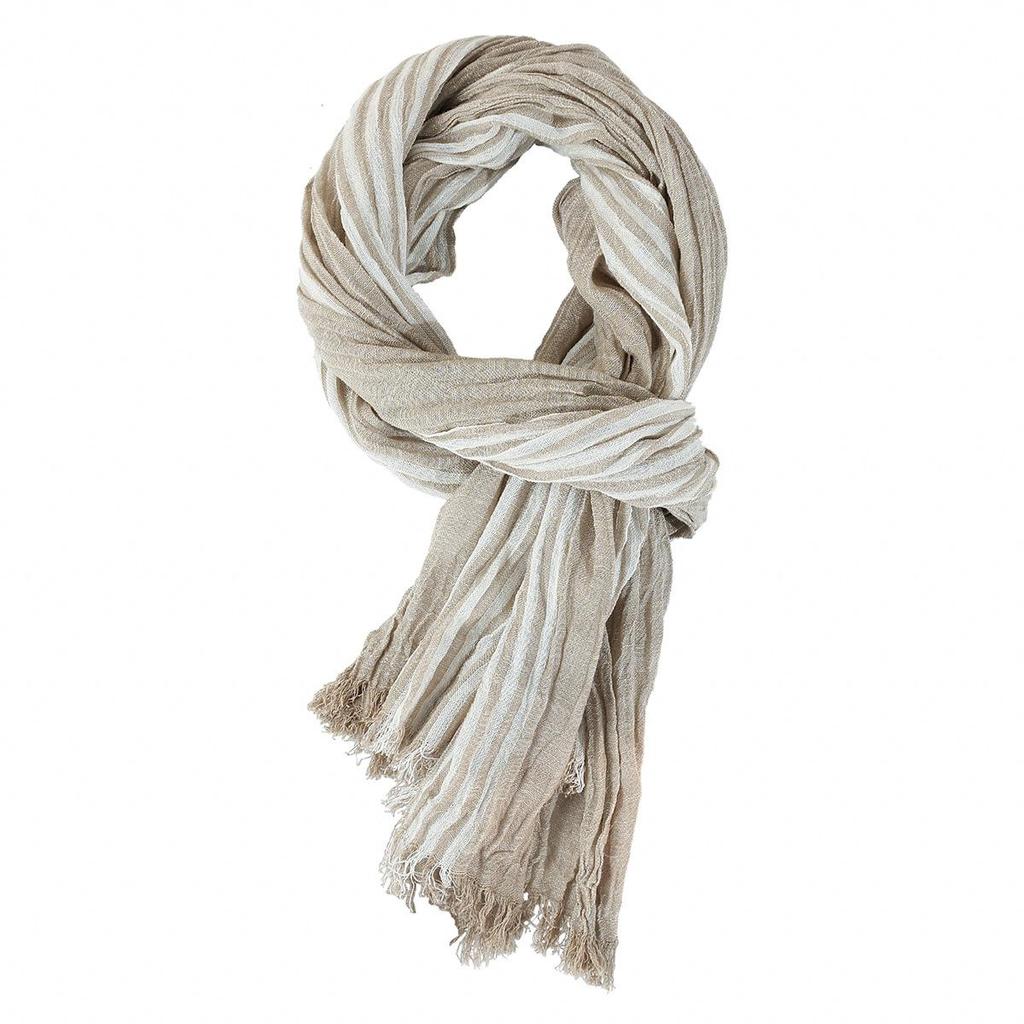 Spring and Summer Thin Stripe Scarf Soft Contrast Color Weaving Wrinkled Vintage Shawls Scarf for Men