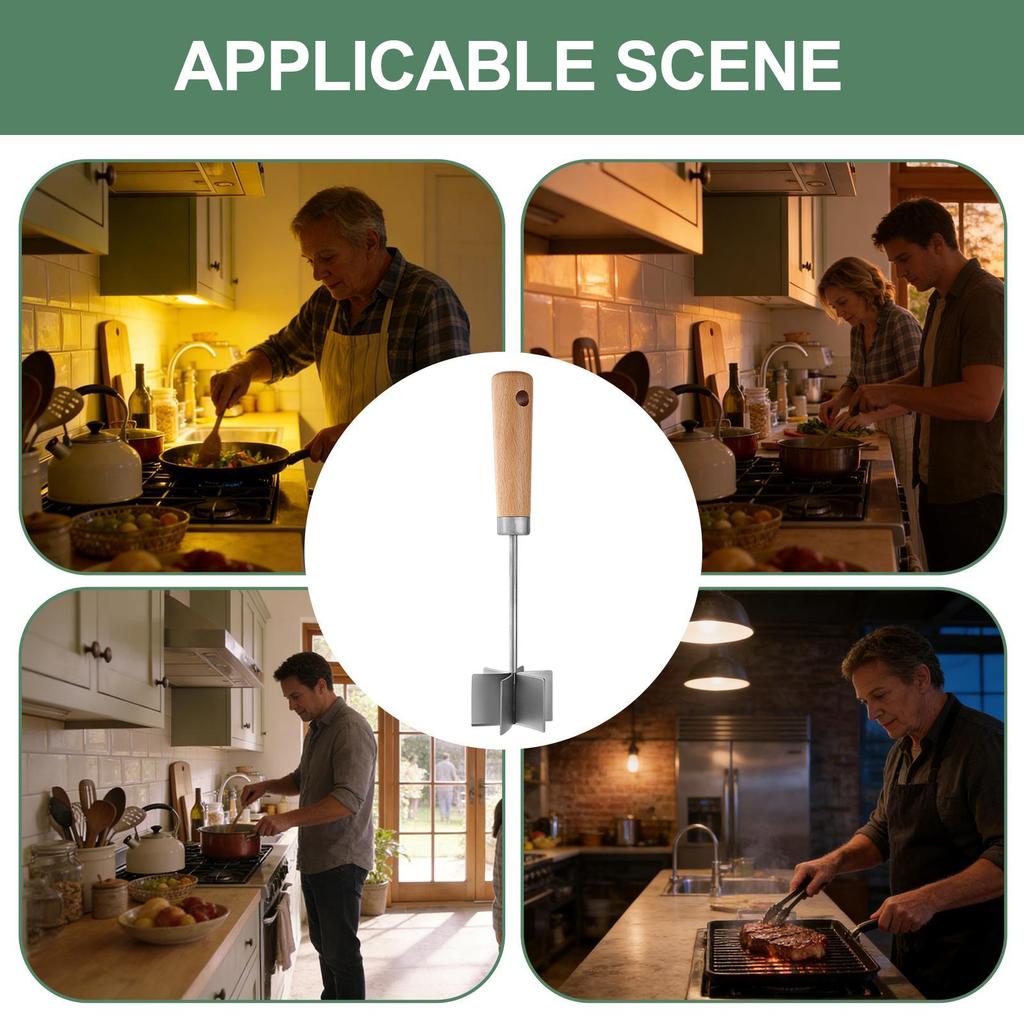 Fleischstampfer Edelstahl Küchenmörser Hackfleischstampfer Mit Holzgriff Zum Kochen Mahlzeitenvorbereitung Hausgemachte Wurstfrikadelle