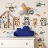 Playful Cartoon Kitten In Flying Helicopter Wall Sticker Cute Adventure Self-Adhesive Decor for Kids Room Nursery Bedroom Living Room