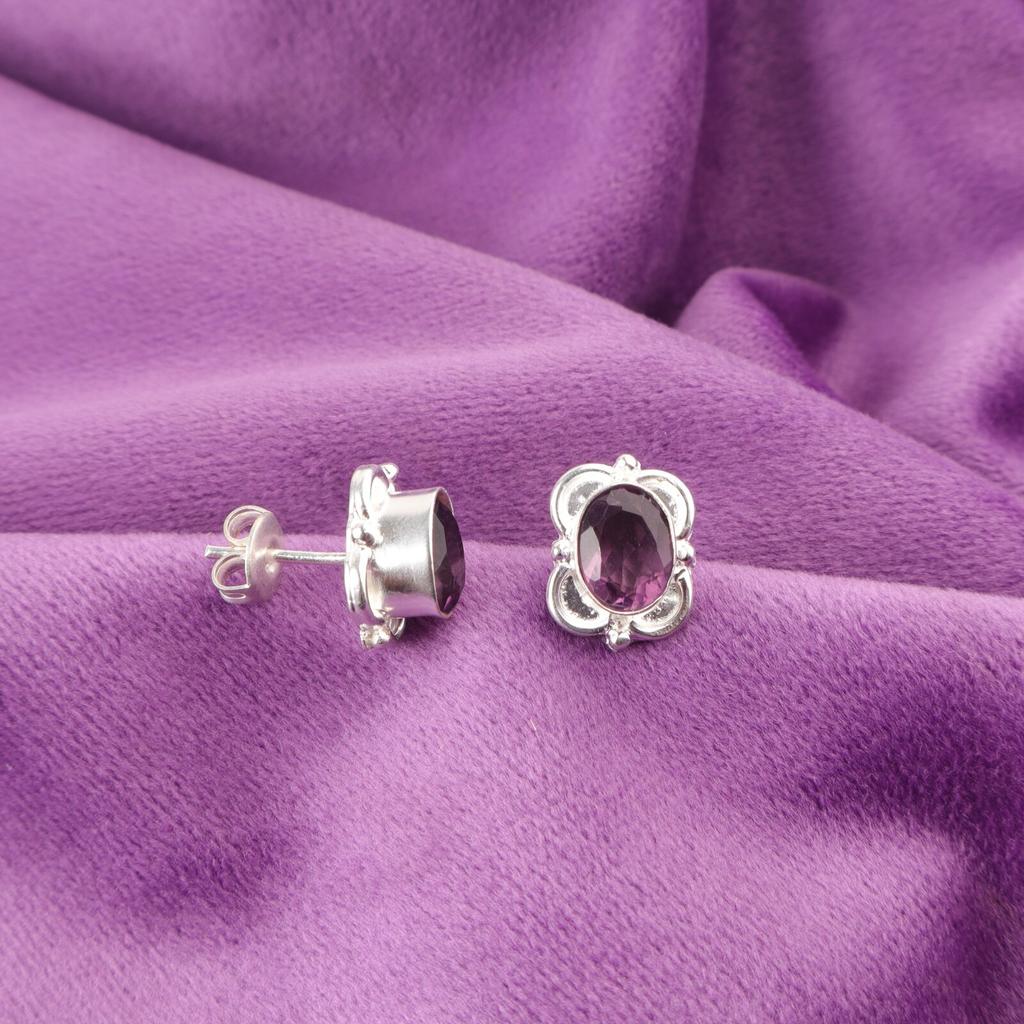 Amethyst Stone 925 Silver Engagement Daughter Gift Birthday Stud Trendy Earrings EE-149-2