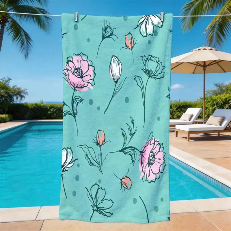 Colorful Daisy Flower Blue Base Beach Towel Soft Quick Dry Sandproof Towel Tropical Floral Beach Pool Holiday