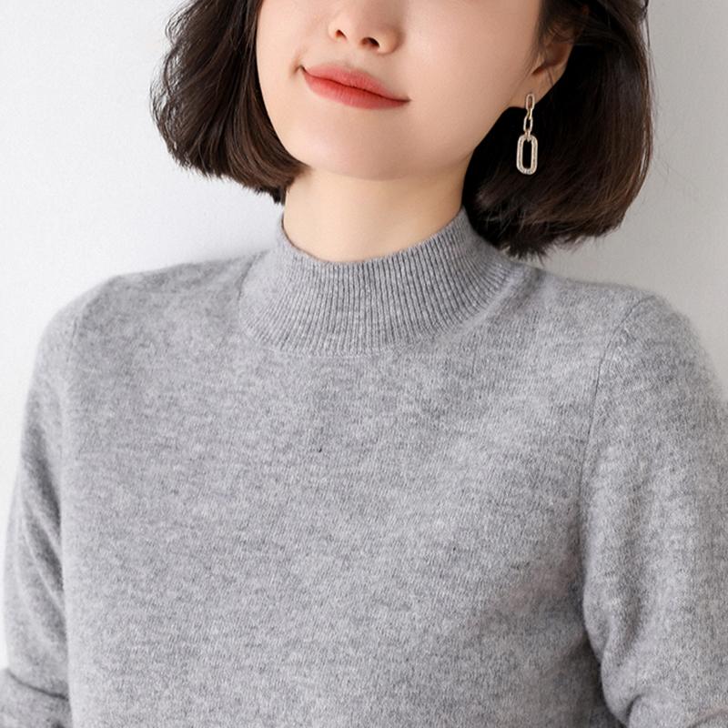 Hirsionsan Weiche Kaschmir Hälfte Rollkragen Stricken Pullover Pullover Frauen Lose Feste Koreanische Grundlegende Pullover Weibliche Einfache Warme Jumper