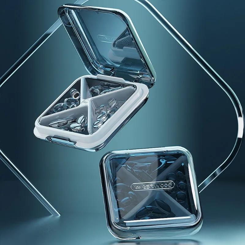 Daily Pill Organizer 4 Compartments Portable Travel Small Pill Case Pill Box for Purse Pocket to Hold Vitamins Cod Liver Oil