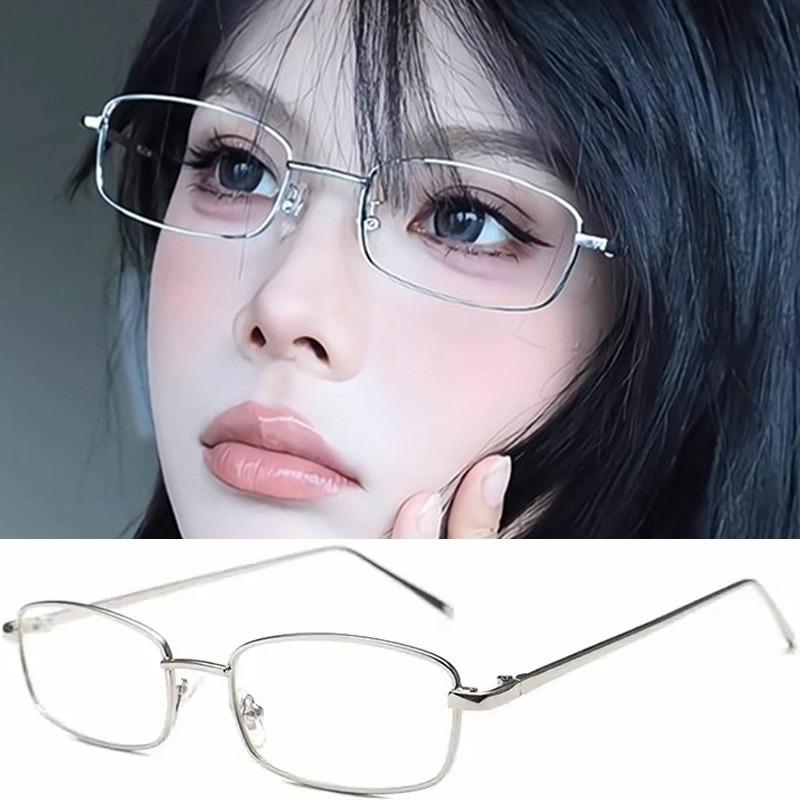Retro Quadratische Metall Silber Brille Y2k Japanisch Harajuku Kleiner Kleiner Rahmen Schlichtes Gesicht Brillenrahmen Blaulichtfilternde Brillen Decora