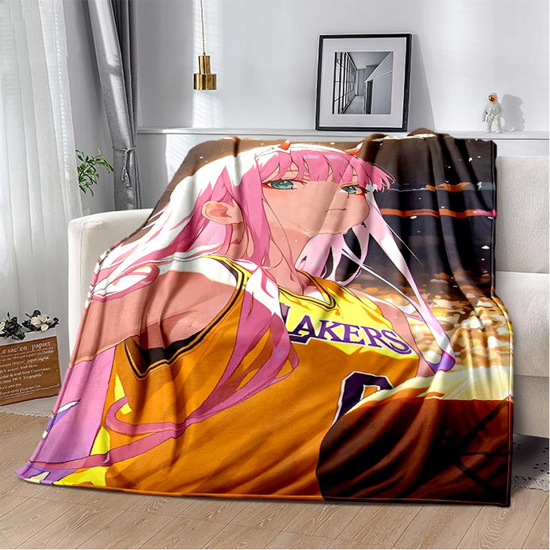 Zero Two 29 Style Cartoon 002 Hiro Sexy Girl DARLING In The FRANXX Flannel Blanket,Soft Throw Blanket for Home Bedroom Bed Sofa