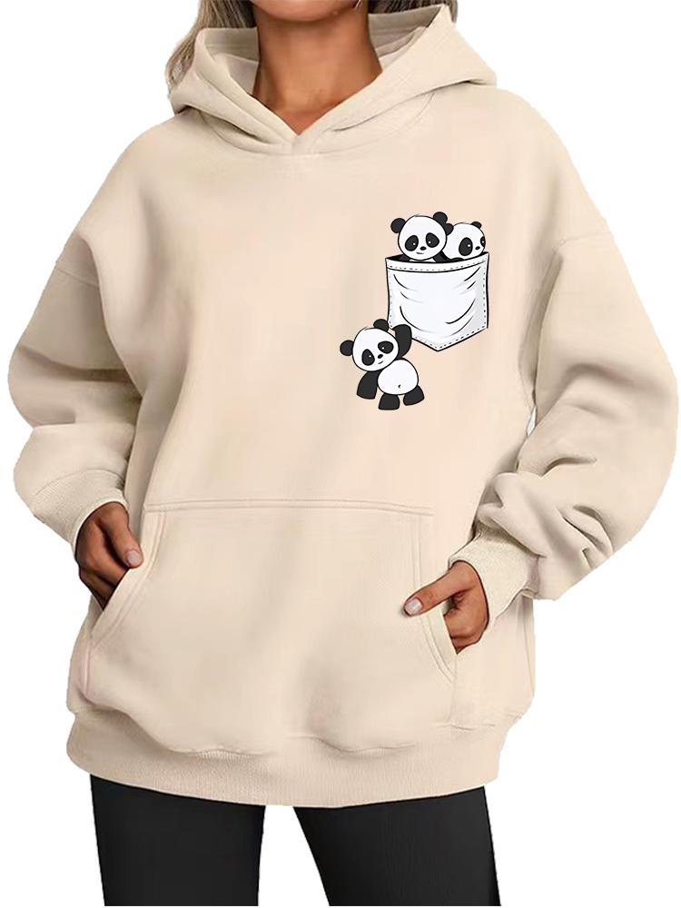 Women's Fall/Winter Warm Panda Printed Oversized Fleece-Lined Hoodie Women's Fashion Hoodie