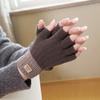 Half finger flip gloves winter ladies cute fleece cold-proof warm wool knitted autumn and winter dew fingers