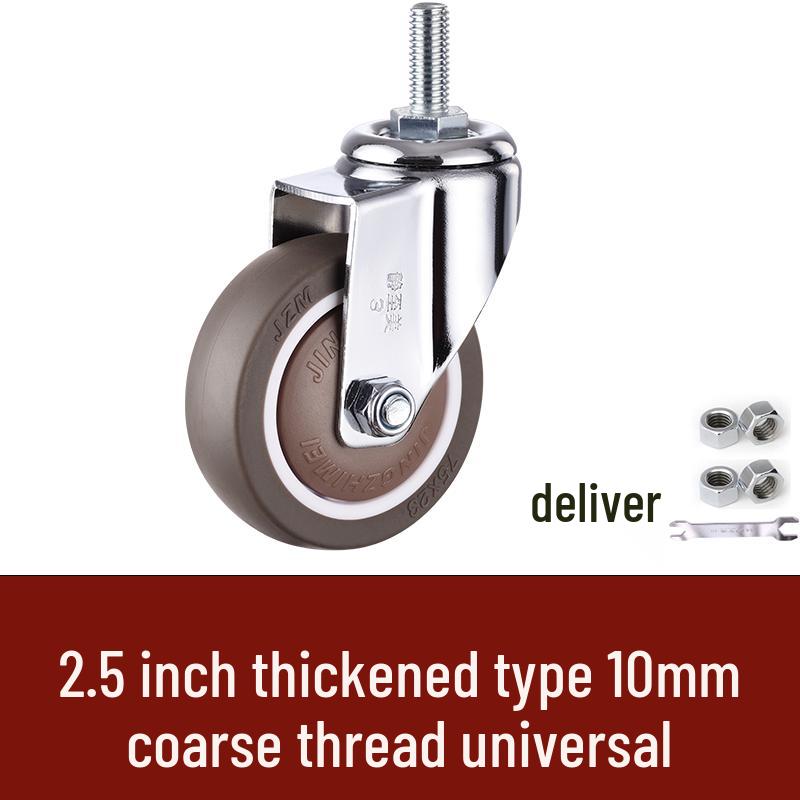 Rueda giratoria de goma universal con freno y rodamiento silencioso - Rosca M6/M8/M10/M12, Rodillo blando