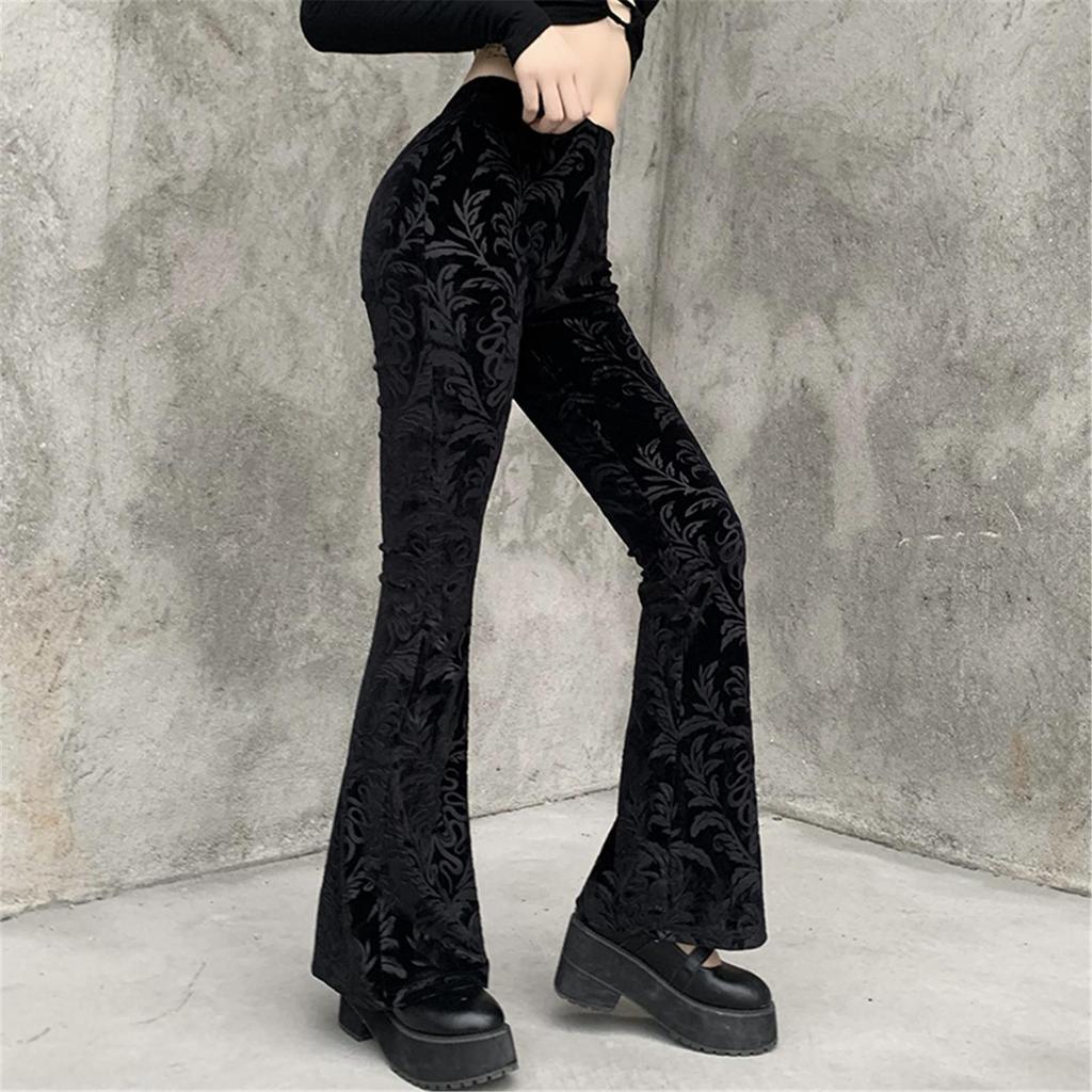Kadın Moda Rahat Pantolon Vintage Gotik Otik Baskı Yüksek Bel Pantolon