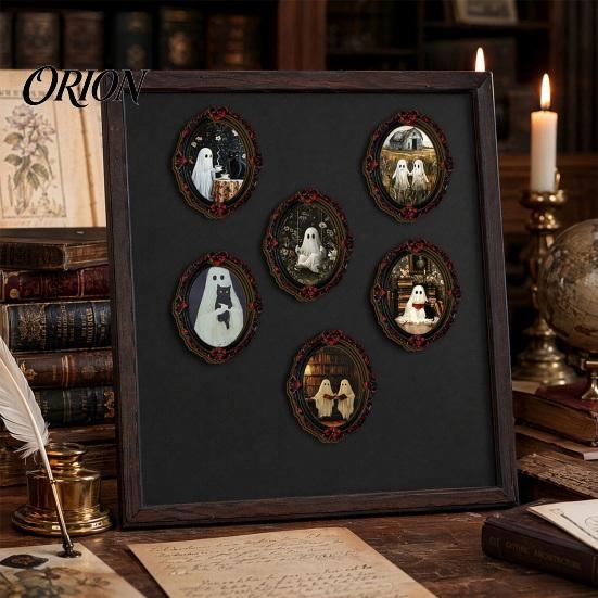 Spooky Pumpkin Wall Decals Halloween Dark Style Refrigerator Magnet, Retro Gothic Oval Photo Magnets Frame Decorative Magnetic Sticker for Metal
