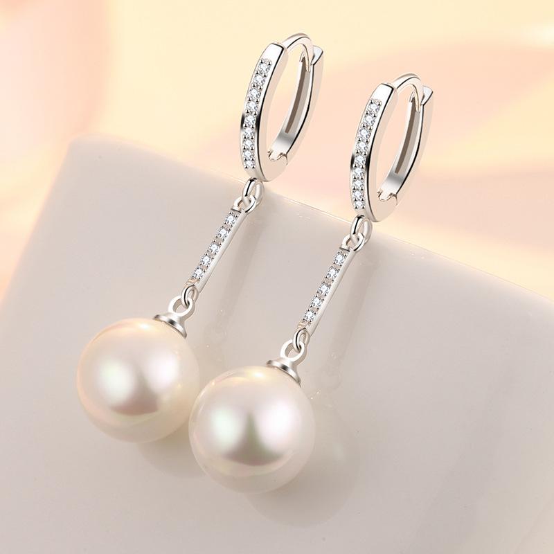 Fashion 925 Silver Long Earring Simple Elegant Pearl Earrings For Women Engagement Party Accessories KOFSAC