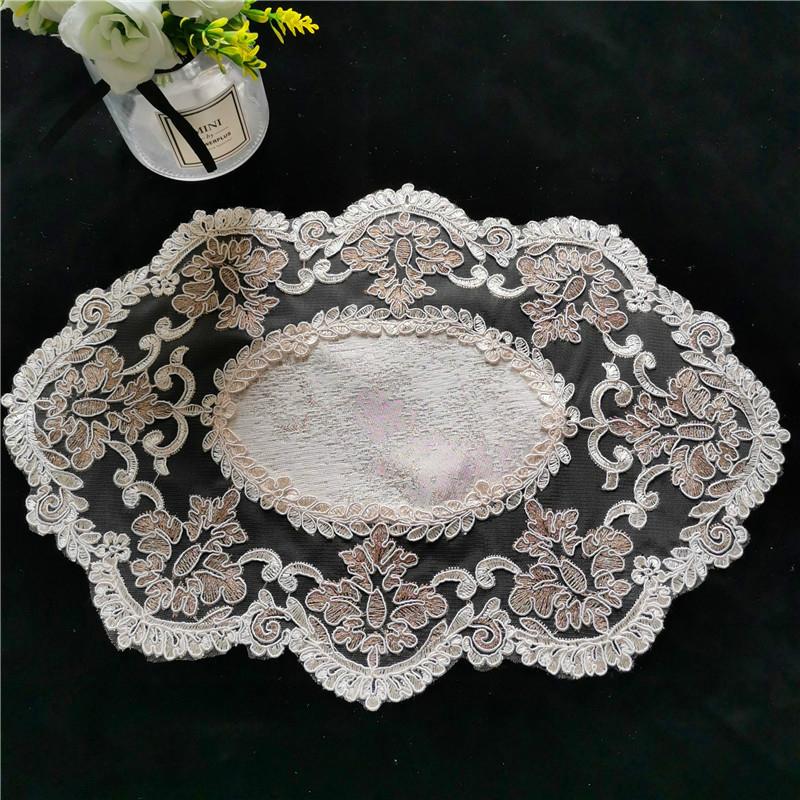 Europäischer Samt Spitze Gestickte Bordüre Oval Platzset Untersetzer Essen Dessert Obst Getränkeabdeckung Schlafzimmer Balkon Kaffeetischdecke