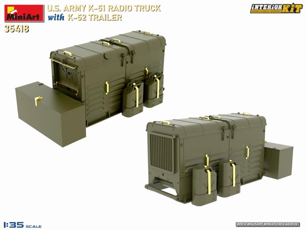MiniArt Interior Kit Series Scale WWII Army Radio Truck with Full Plastic Model Kit MA35418 1/35 U.S. K-51 K-52 Trailer, Interior,