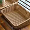 Hand-Woven Rectangular Rattan Wicker Basket Fruit Tea Snack Bread Picnic Cosmetic Picnic Basket Kitchen Storage Basket
