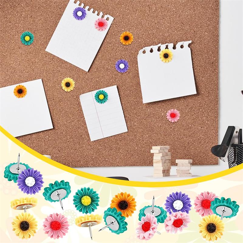 30Pcs Cute Push Pins, Flower Drawing Pins, Thumb Tacks, Pin Board Pins, Pins for Cork Board, Notice Board Pins, Cork Board Pins, Map Pins