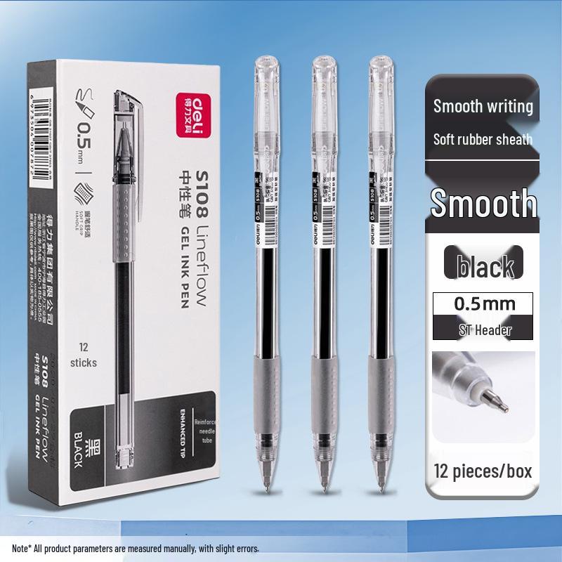 

Deli S108 Gel Pen, Black Ink, Ultra-Smooth ST Tip, Ideal for Students and Office Use 0.5mm/ST tip
