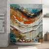 Modern Bathroom Shower Curtain Set Extra Long Size Art Print with Toned Layering Effect In Cream, Orange, Blue Gold Colors for H