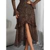 European & American Women's Slim Fit Square Neck Leopard Print Slit Dress - Mermaid Style, Fashionable, Elegant, Sexy.