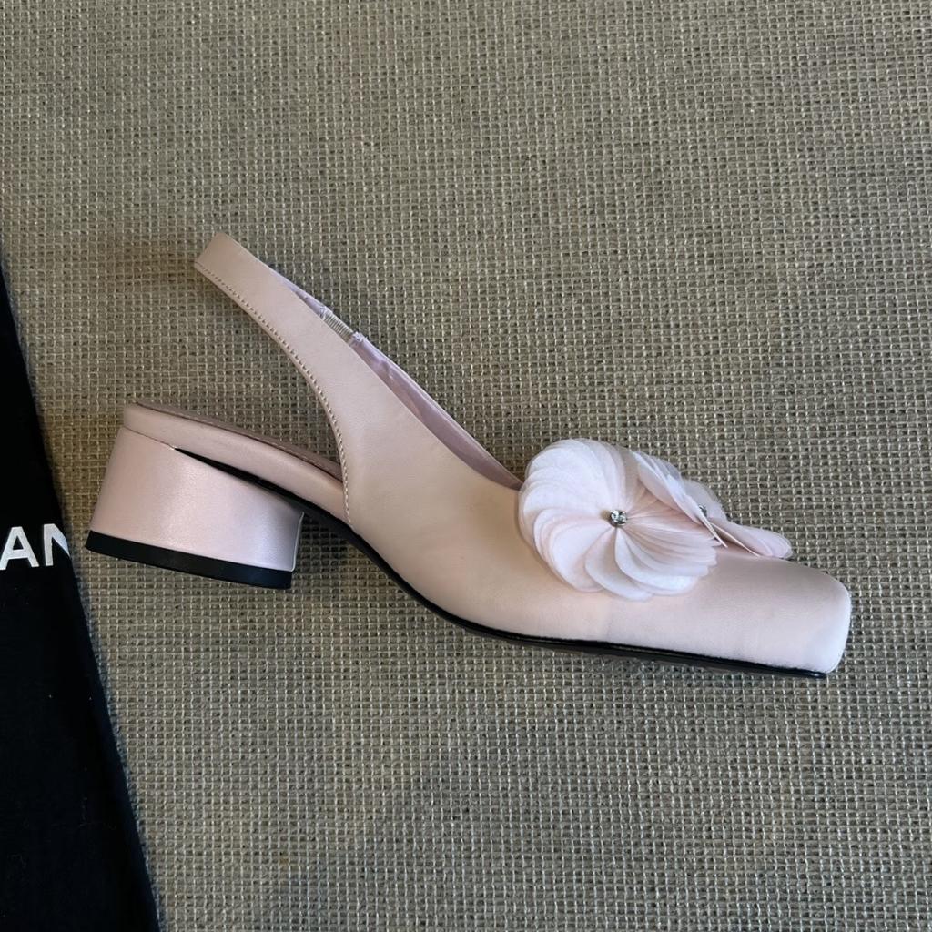 Cowhide version~ Spring new shallow mouth flower age reduction square head temperament single shoes shallow mouth single shoes