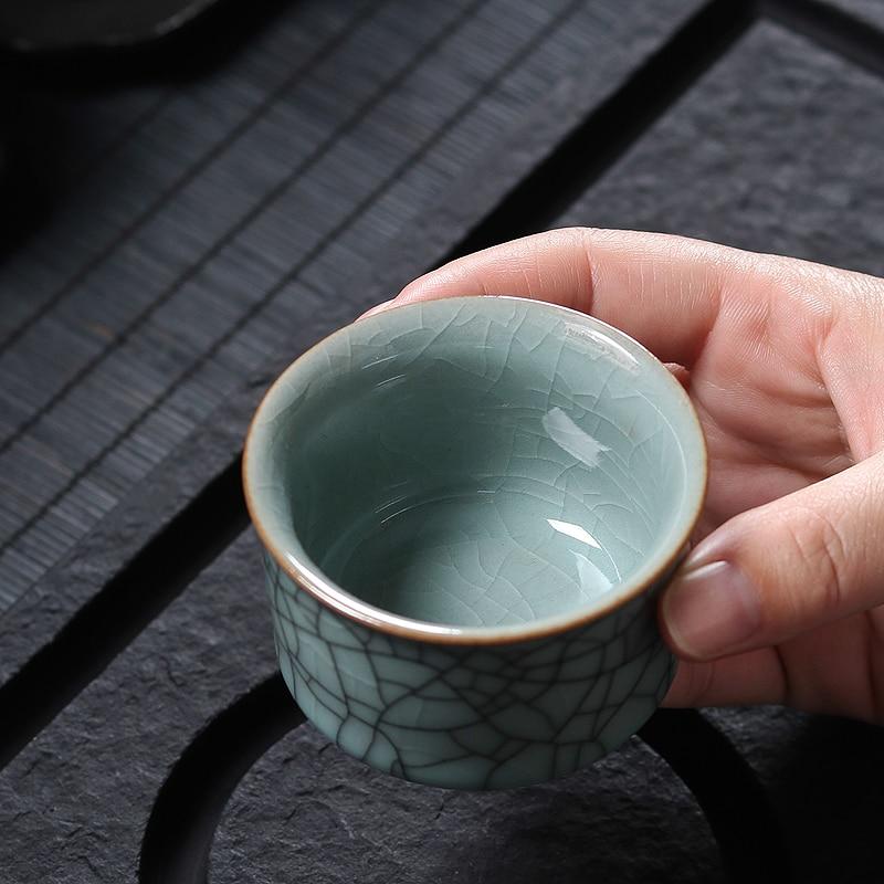 Longquan Celadon Office Teacup Ceramic Ge Kiln Ice Cracked Glaze Kung Fu Master Cup Small Tea Bowl Drinkware