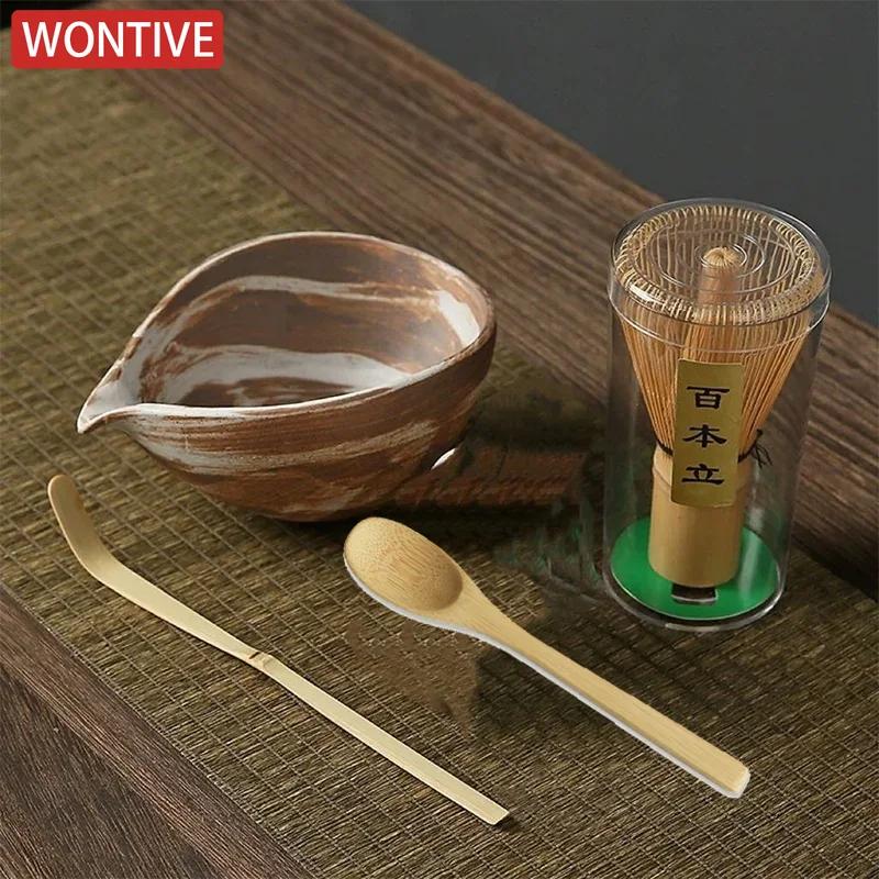3/4pcs Handmade Home Easy Clean Matcha Tea Set Tool Stand Kit Bowl Whisk Scoop Gift Ceremony Traditional Japanese Accessories