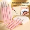 High Precision Pink Silver Fiber Tip Eyelash Grafting Tweezers