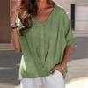 Women's Solid V-Neck Pullover Button Down Short Sleeve Shirt Casual Top Lightweight Tops