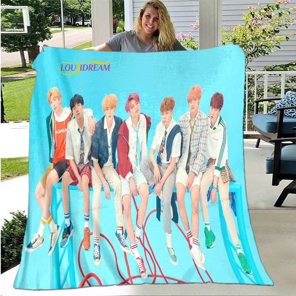 BTS 3D Kpop Bangtan Boys Couverture de lit Bureau Maison Randonnée Pique-nique Couette Épaisse Couvre-lit Tendance Couverture en Flanelle