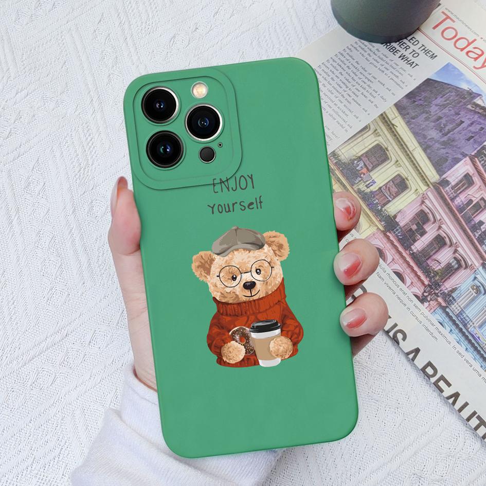 Pouzdro pro Apple iPhone X XS XR SE 14 13 12 11 8 7 6 Zadní kryty Pro Max Mini Cute Bear Cartoon Nárazuvzdorné tekuté silikonové obaly na telefony pro iPhone