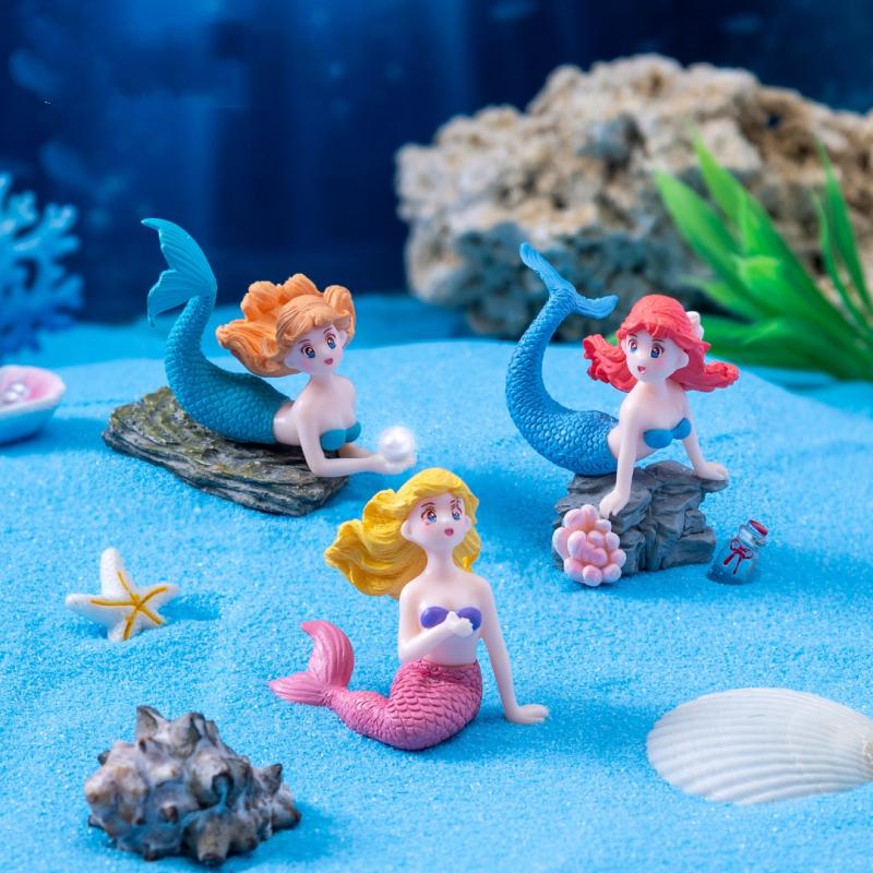 4Pcs Kawaii Reef Mermaid Doll Fish Tank Aquarium Decorations Ornaments Home Decor Cute Cake Topper Toy Gift DIY Decoration