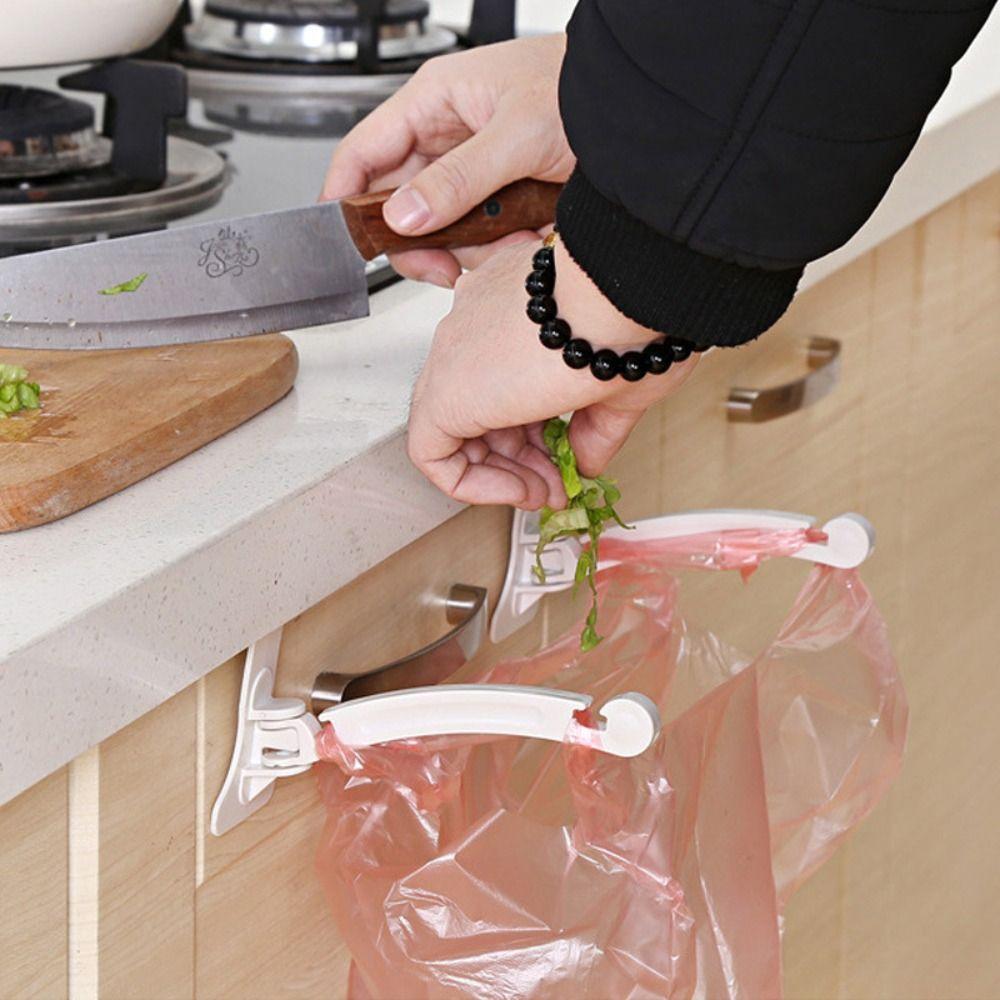 

2 Pcs Beige Cabinet Garbage Bags Hook Plastic Cupboard Back Trash Bag Hook Home