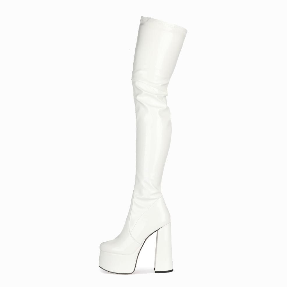 Nightclub Women Thigh High Boots Glisten Patent Leather High Platform Boots Sexy Solid Color High Heels Shoes Women's High Boots