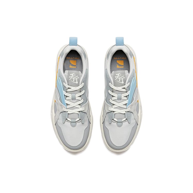 Anta Synthetic Leather Non-Slip Shock Absorbing Wear-Resistant Low-Top Skate Shoes Men sneaker Gray White Blue 112038046-3