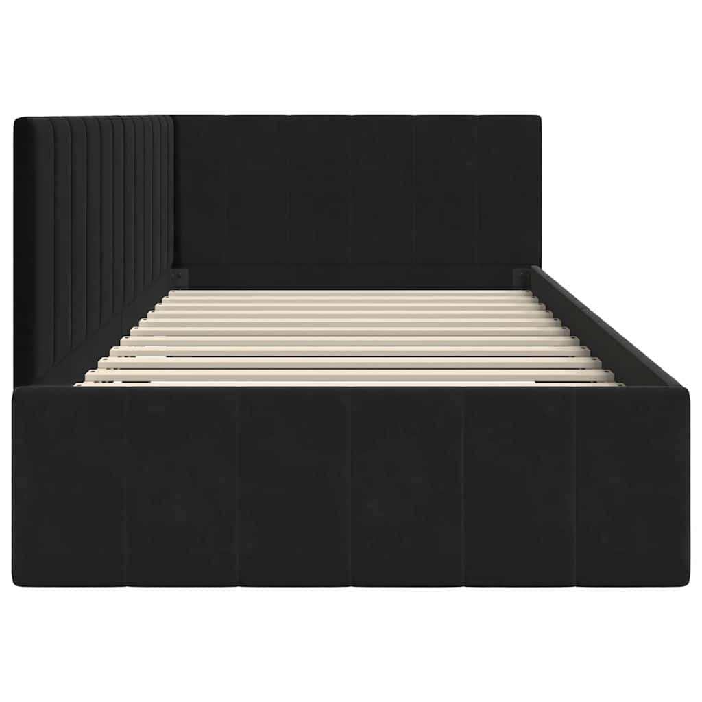 L shaped bed frame with headboard black 100 cm x 200 cm velvet