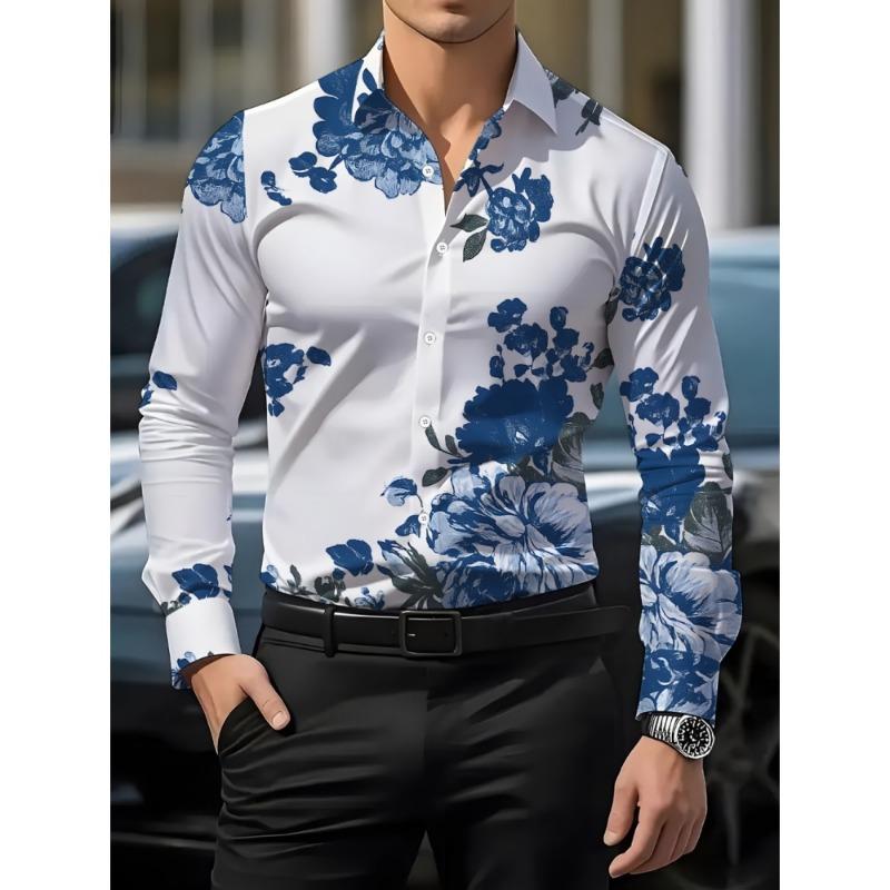 Men's 3D Floral Print Shirt Long Sleeved Floral Pattern Fashion Casual Fashionable Design Casual Lapel Button Men Clothing Tops