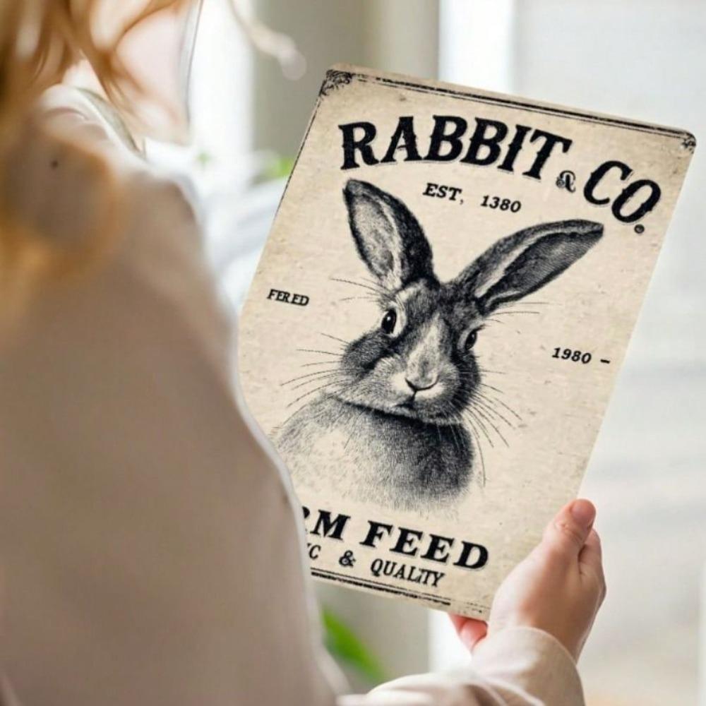 Vintage Metal Poster Wall Art, Rabbit Decor for Kitchen
