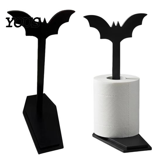 Decorative Paper Roll Storage Bat-shaped Towel Holder, Gothic Matte Black Metal Dark Aesthetic Bathroom Accessories Vertical Tissue Stand, for Kitchen