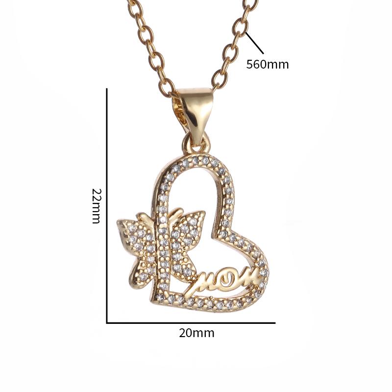 Women's Fashion Butterfly Letter Design Heart Shape Zircon Pendant Necklace Creative Romantic Sweet Casual Gift